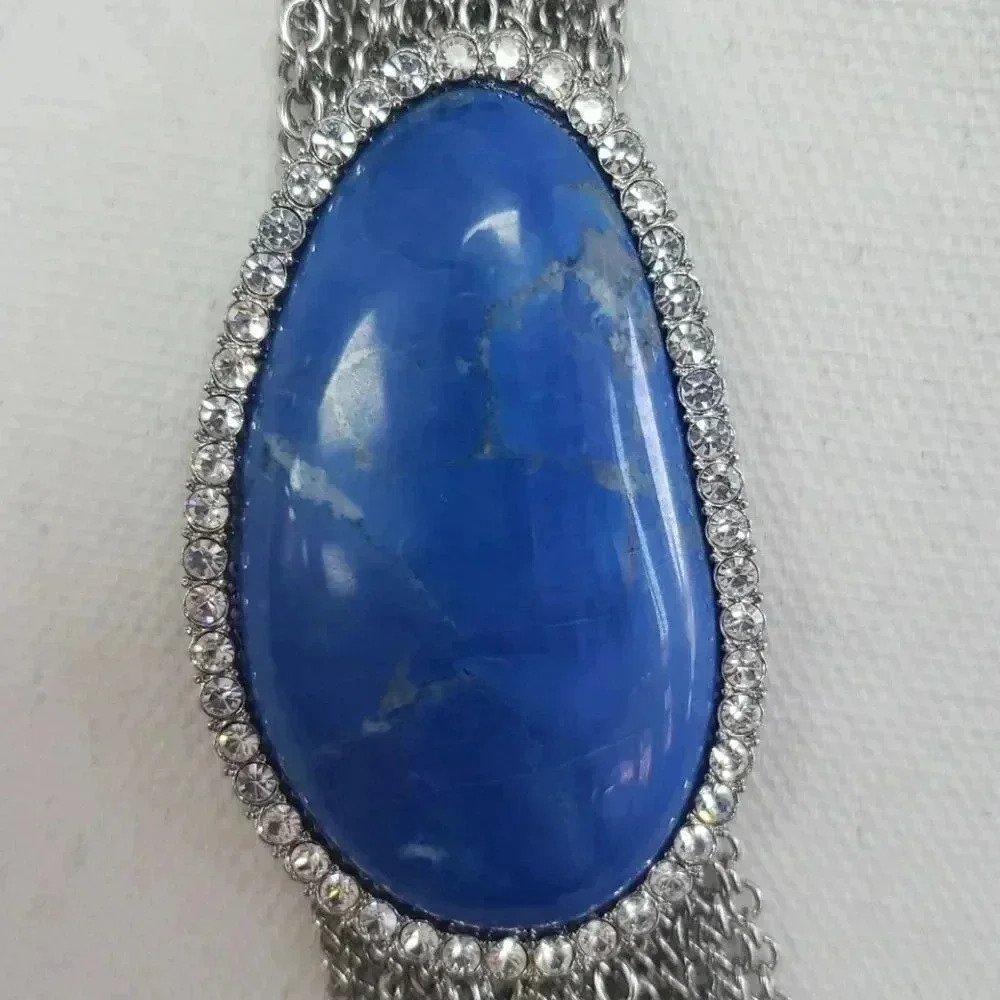Multi Strand Blue Stone Statement Necklace - Picture 2 of 4